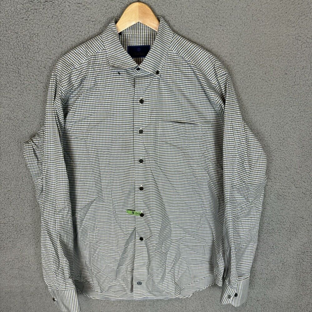 David Donahue Shirt Mens XL Green‎ Blue Long Sleeve Button Down Cotton Causal